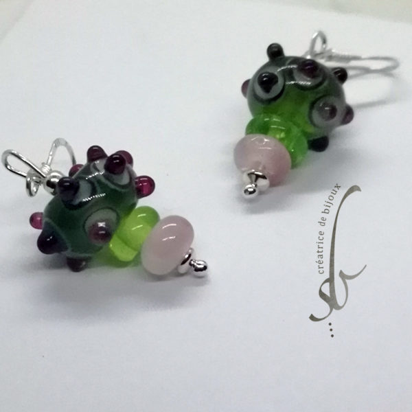 Collier vert et rose Verre de Murano sur cable argent 925 – Image 4