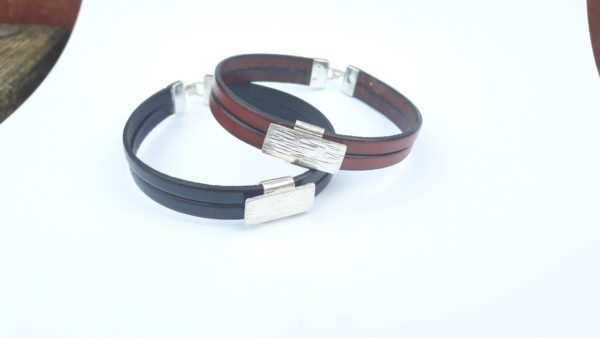 Magnifique Bracelet élégant en cuir et argent  pour homme – Image 6