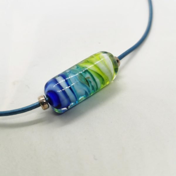 Ras du cou perle de verre bleu et vert