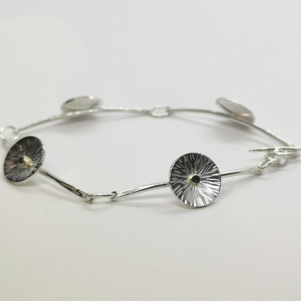 Magnifique Bracelet gourmette "marguerite" en argent et or