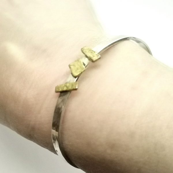 Bracelet argent et barrettes feuilles d'or "Orée" – Image 6