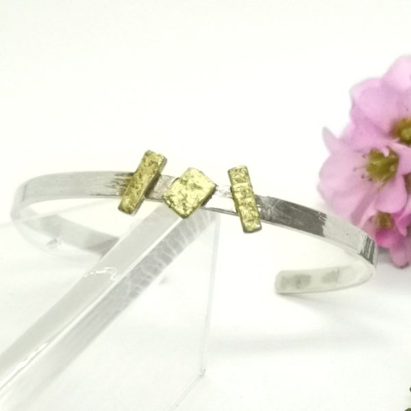 Bracelet argent et barrettes feuilles d'or "Orée" – Image 4