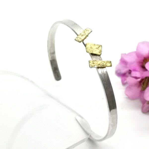 Bracelet argent et barrettes feuilles d'or "Orée"