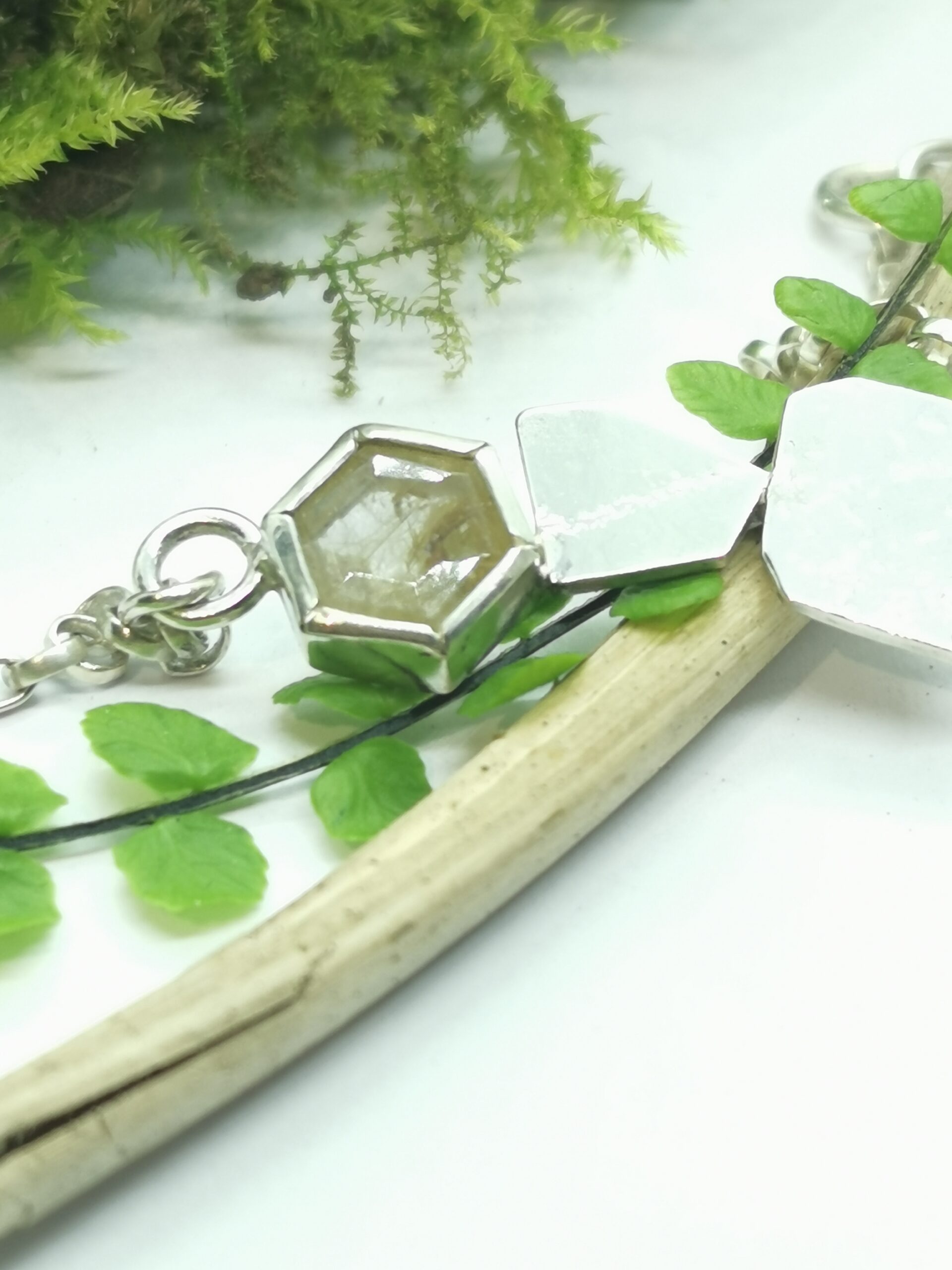 Collier femme en argent massif et agate rutile dorée – Image 3