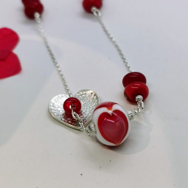 Collier"amour de perle" argent 925 et perles de verre de Murano rouge