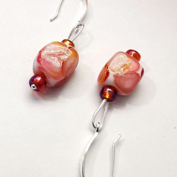 Boucles d'oreilles argent et verre de Murano "éclats framboise" – Image 5