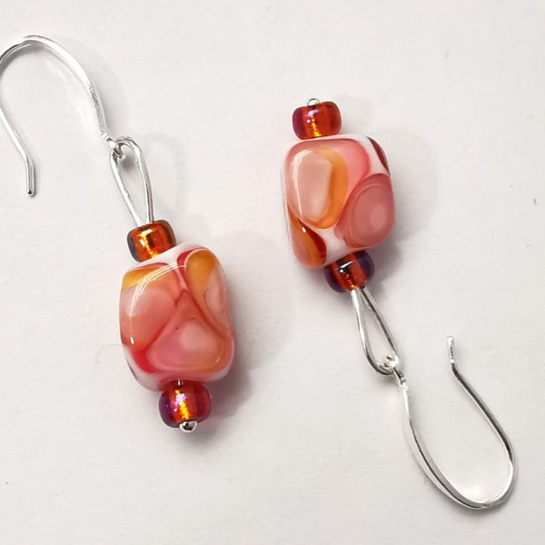 Boucles d'oreilles argent et verre de Murano "éclats framboise" – Image 3
