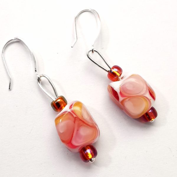 Boucles d'oreilles argent et verre de Murano "éclats framboise"