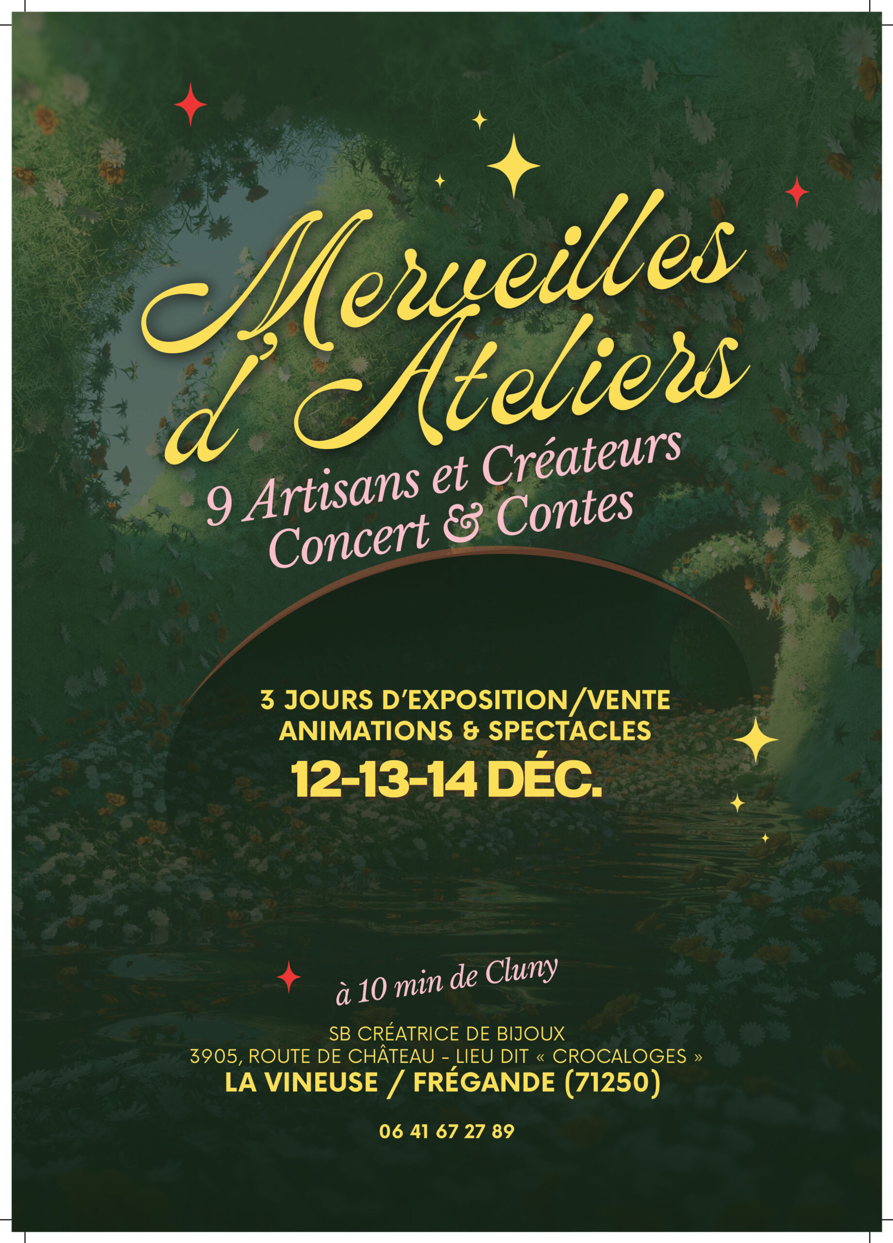 Image d'une flyer pour une exposition vente d'artisanat d'art à La Vineuse sur Frégande en Bourgoen