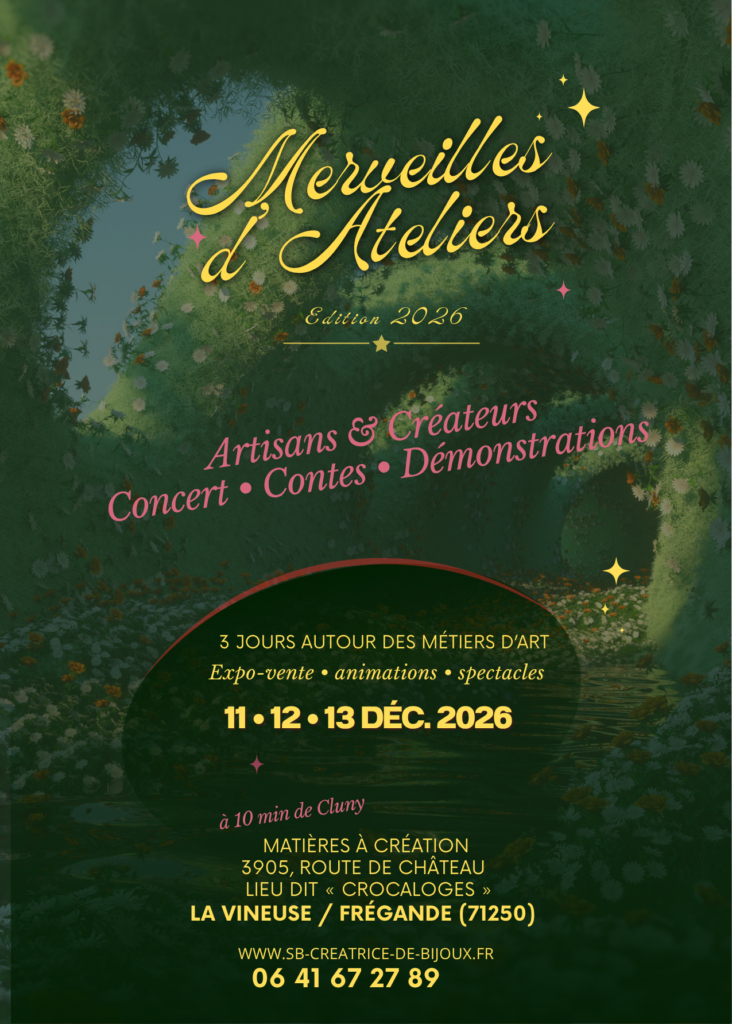Flyer Merveilles d’Ateliers 2026 : programme des métiers d’art, concerts et contes près de Cluny